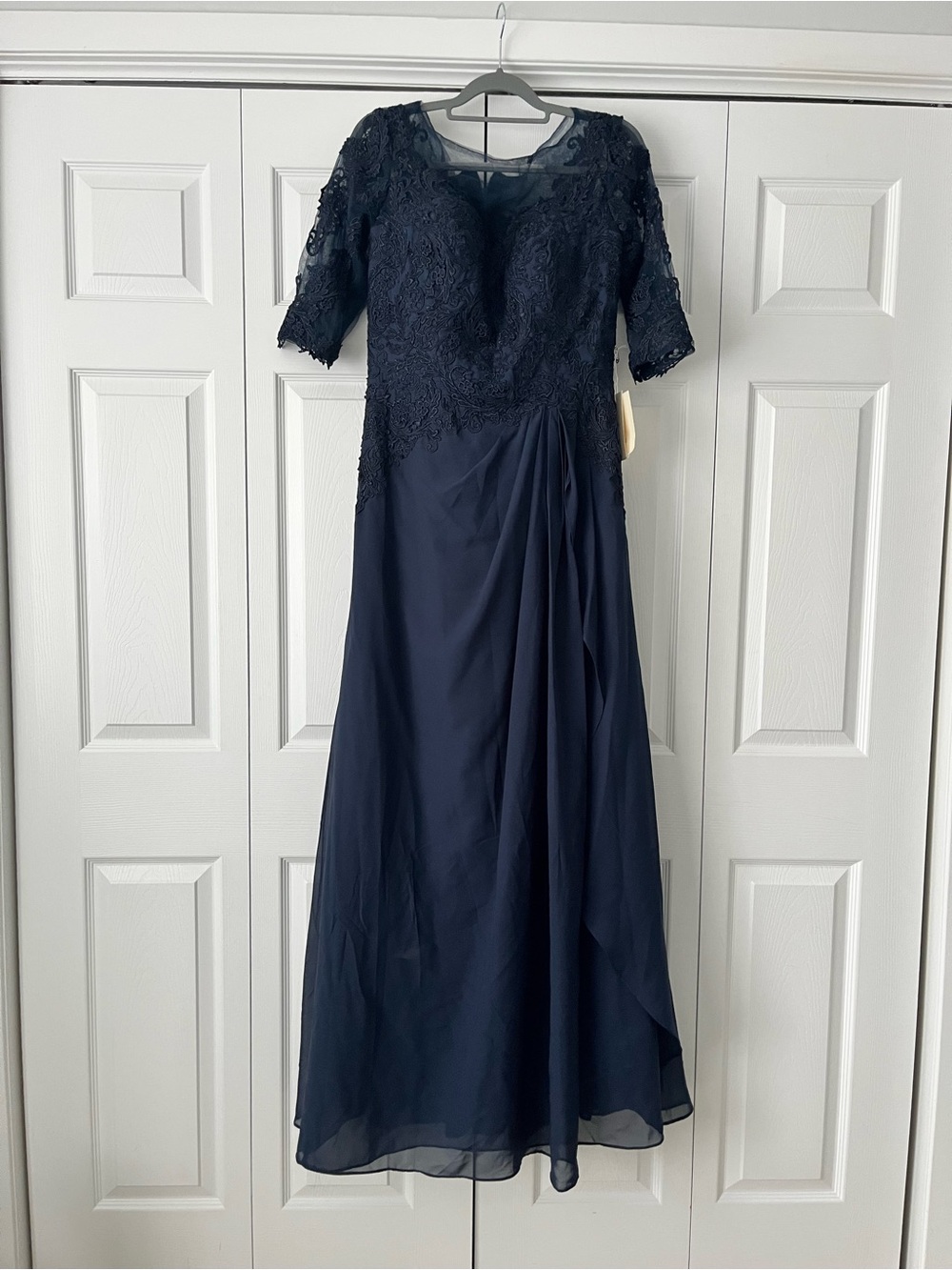 Nwt LanTing Bride Women Formal Gown Evening Dress Navy Blue Lace Accents Sz 8-10